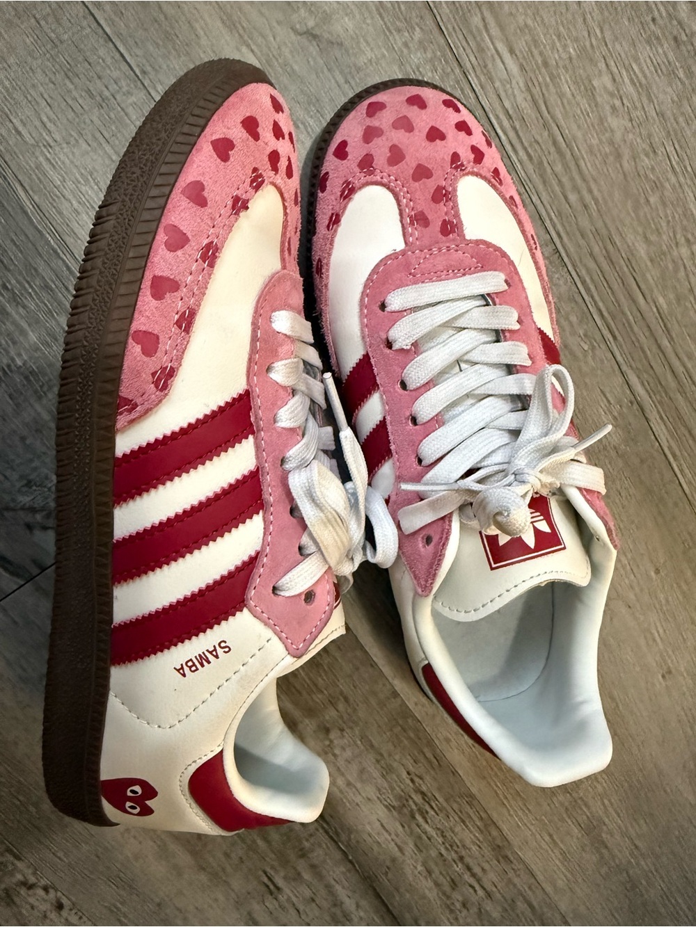 Adidas White Sneakers Suede with Pink Heart